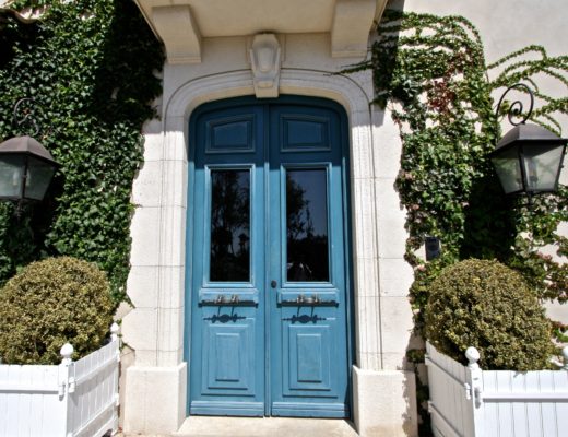 blue front door, milk paint door