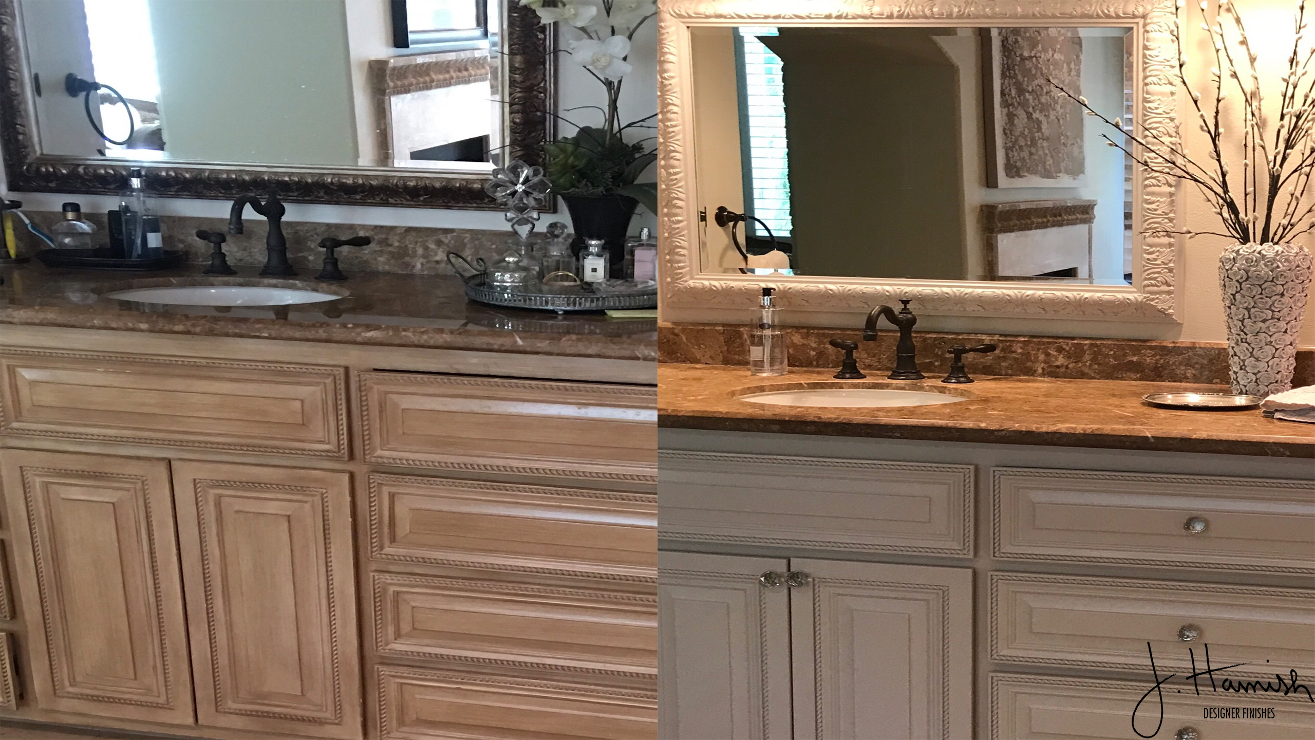 bathroom cabinets, bathroom makeover, white painted cabinets